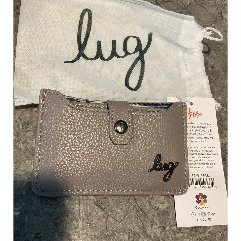 NWT Lug Lift Classic Vegan Leather RFID Compact Card Holder Pearl W/Dust Bag